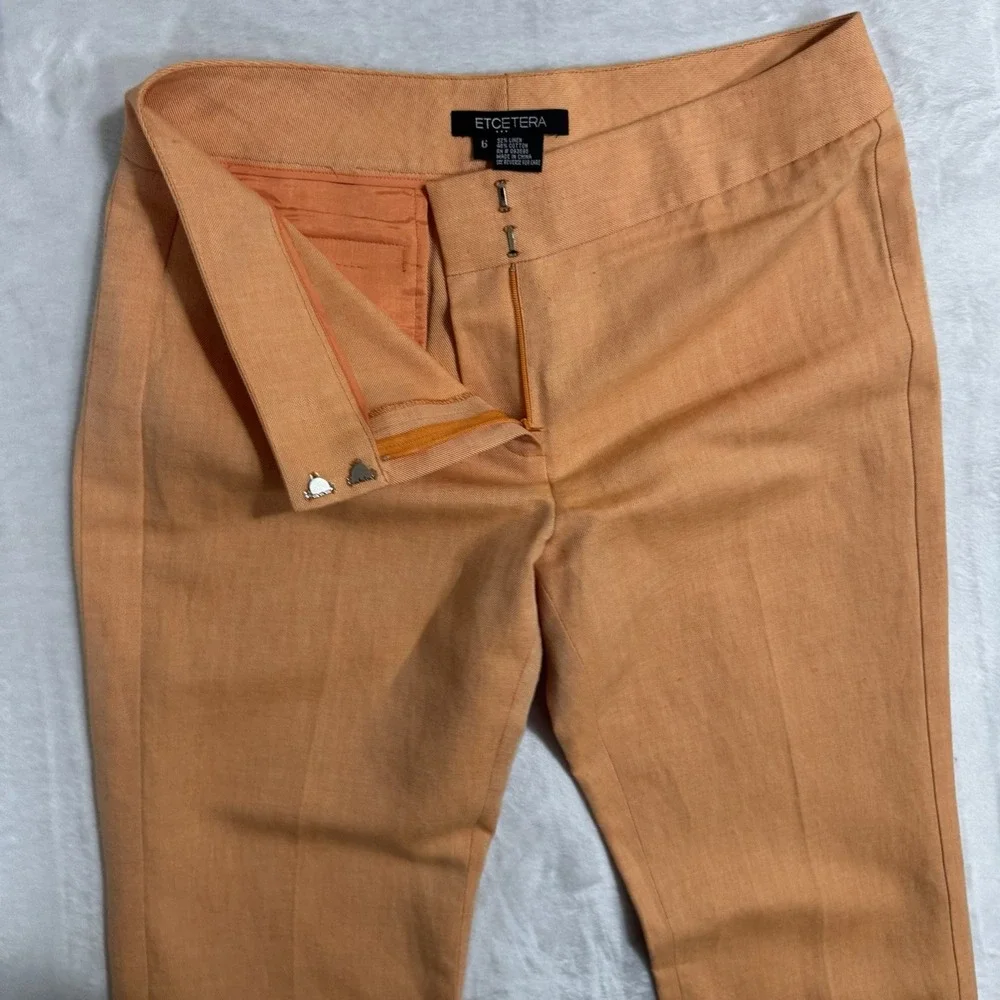 Etcetera Orange Linen Blend Trousers Size 6 Mid Rise Bootcut Dress Pant Tropical